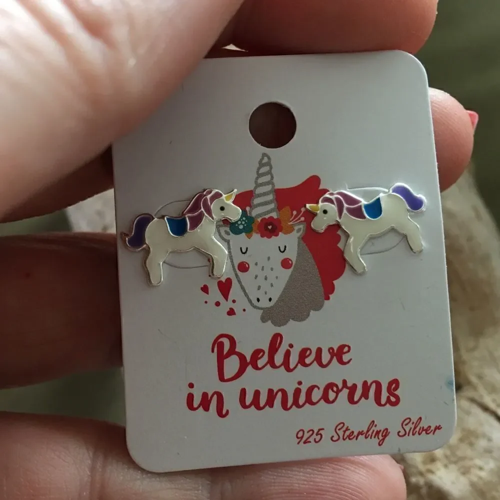 Children’s Silver Unicorn Ear Studs with Epoxy